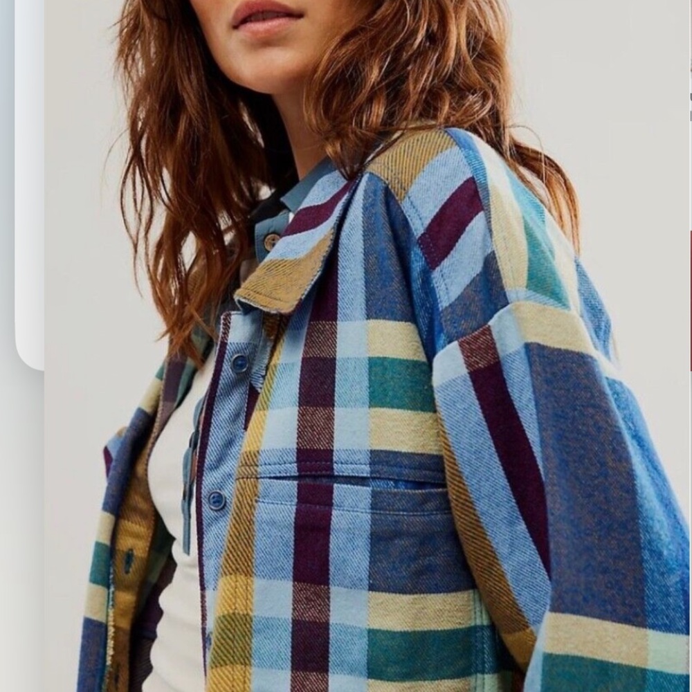 Free People We The Free So Long Summer Flannel Plaid Buttondown Blue Brown